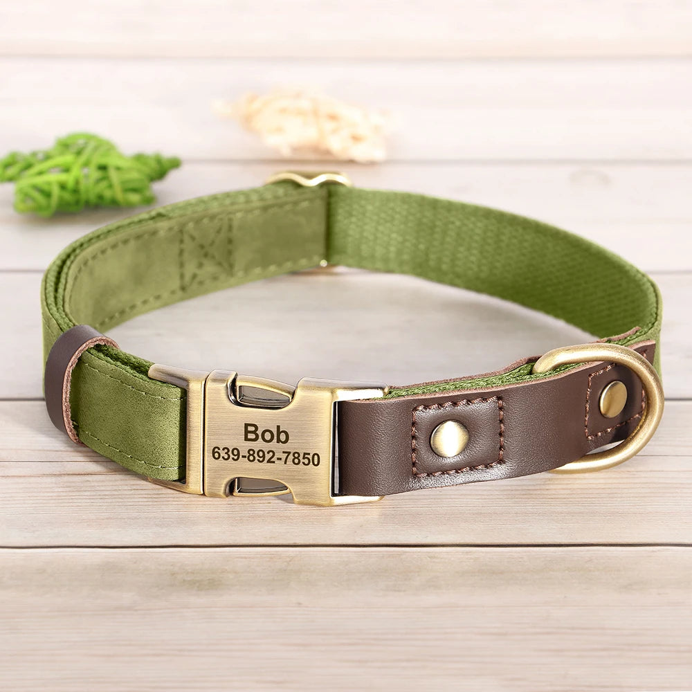 PawLux™ Personalized Leather Dog Collar - Custom Engraved Nameplate