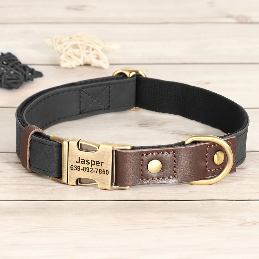 PawLux™ Personalized Leather Dog Collar - Custom Engraved Nameplate