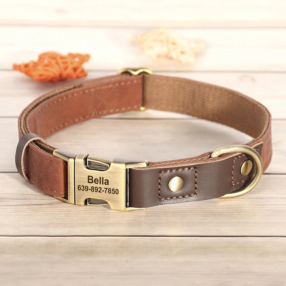 PawLux™ Personalized Leather Dog Collar - Custom Engraved Nameplate