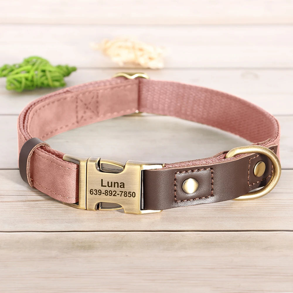PawLux™ Personalized Leather Dog Collar - Custom Engraved Nameplate