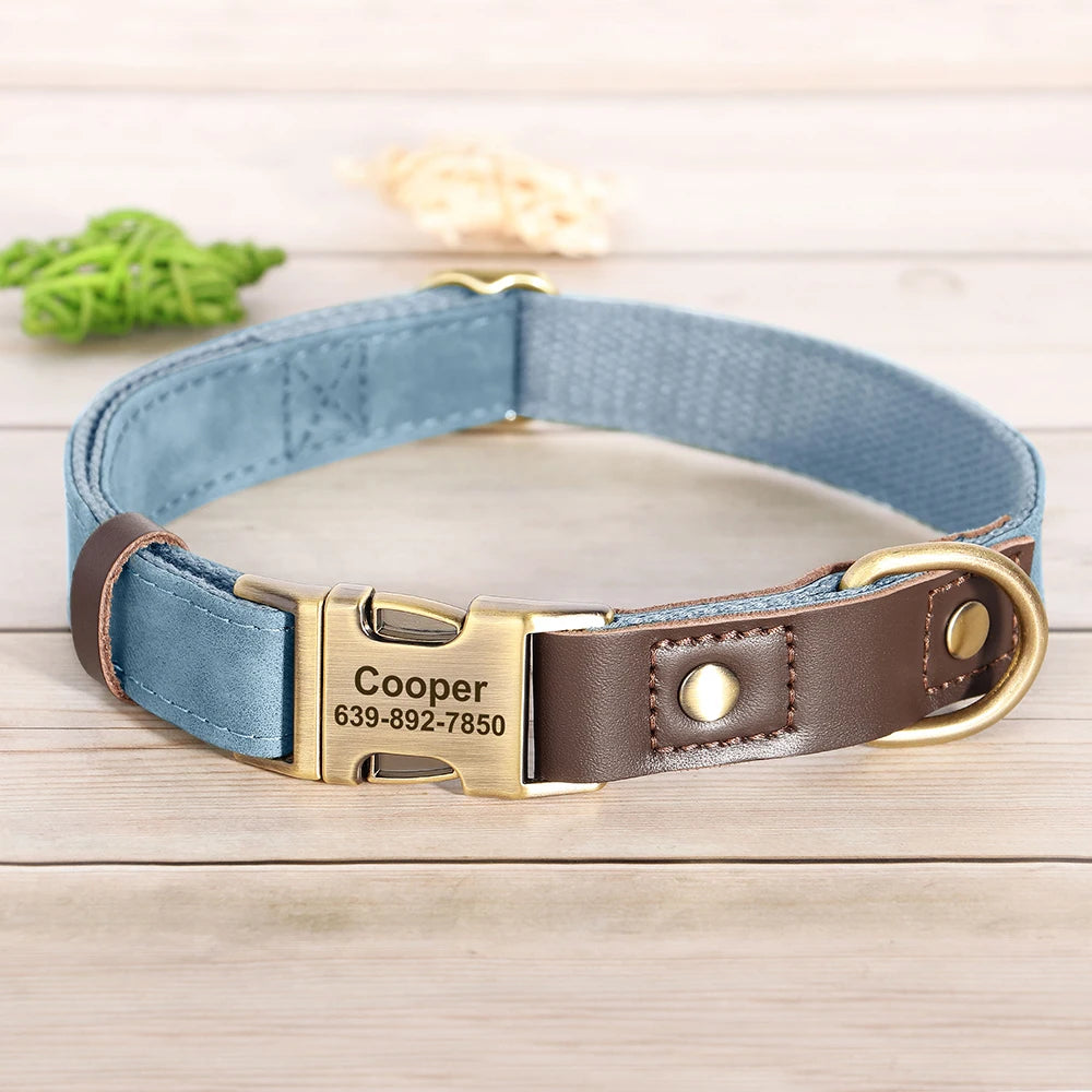 PawLux™ Personalized Leather Dog Collar - Custom Engraved Nameplate
