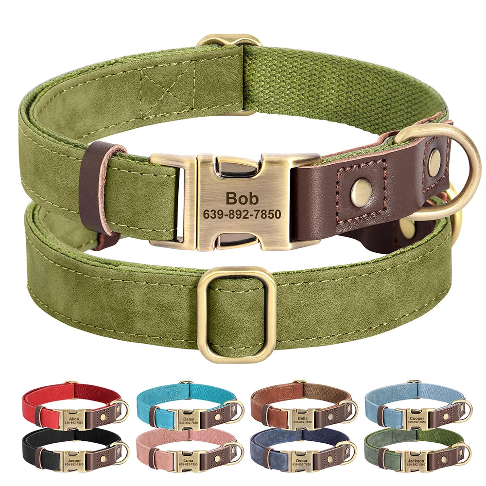 PawLux™ Personalized Leather Dog Collar - Custom Engraved Nameplate