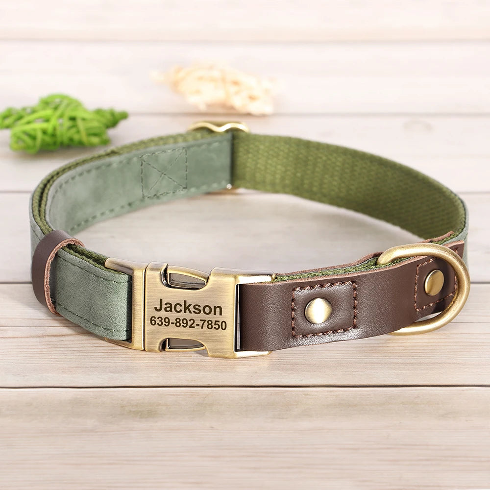 PawLux™ Personalized Leather Dog Collar - Custom Engraved Nameplate