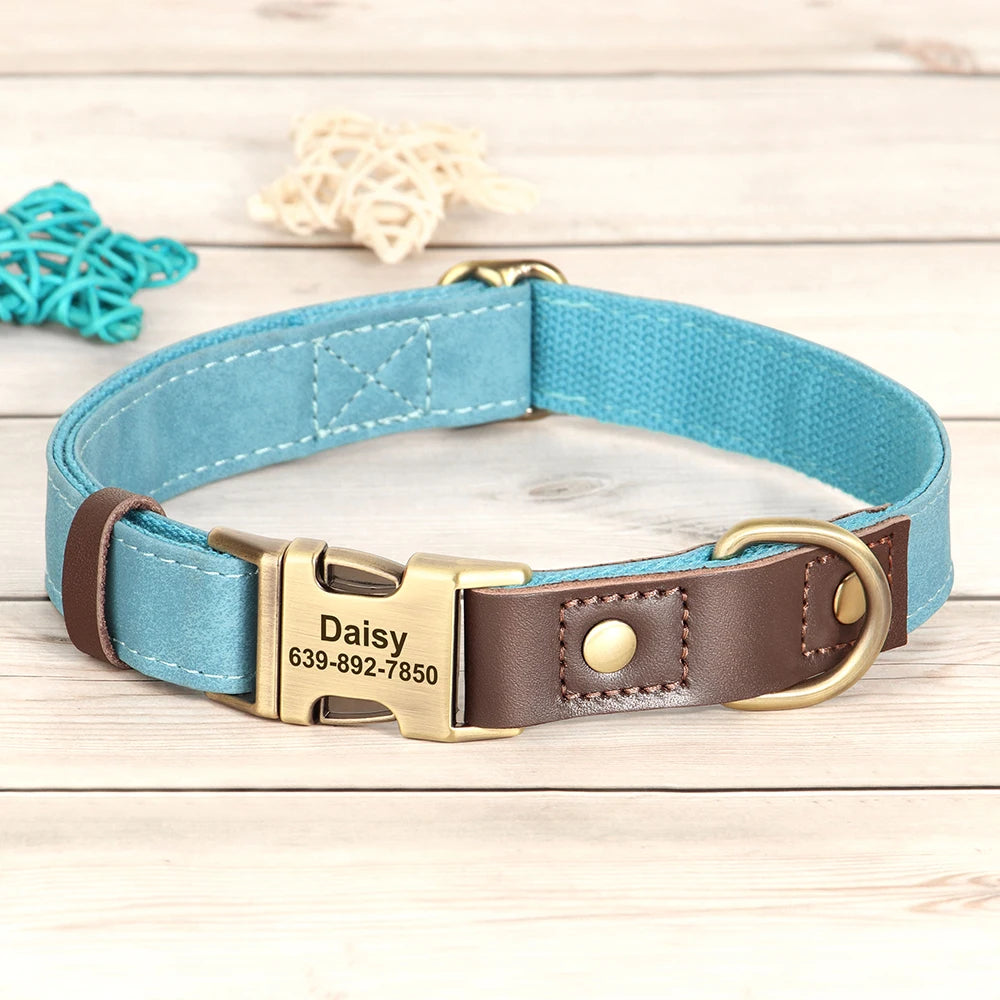 PawLux™ Personalized Leather Dog Collar - Custom Engraved Nameplate