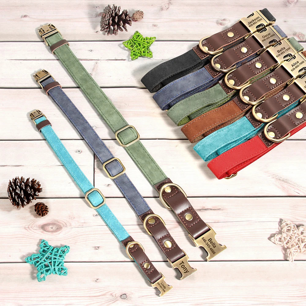 PawLux™ Personalized Leather Dog Collar - Custom Engraved Nameplate