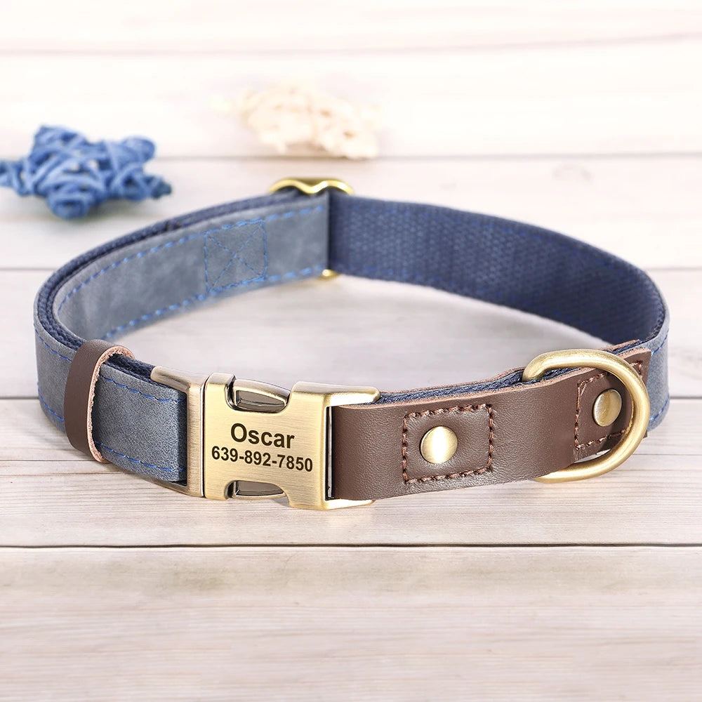 PawLux™ Personalized Leather Dog Collar - Custom Engraved Nameplate
