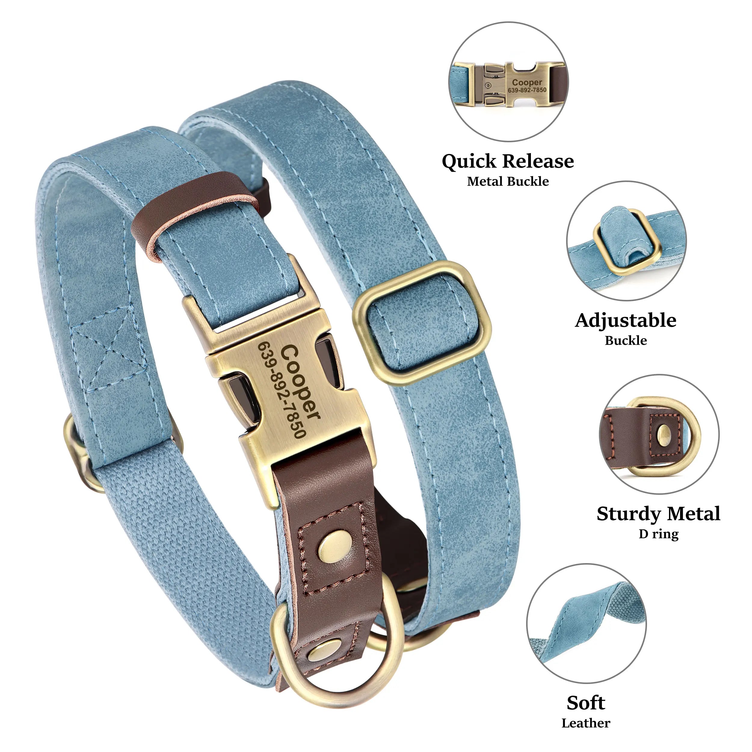 PawLux™ Personalized Leather Dog Collar - Custom Engraved Nameplate